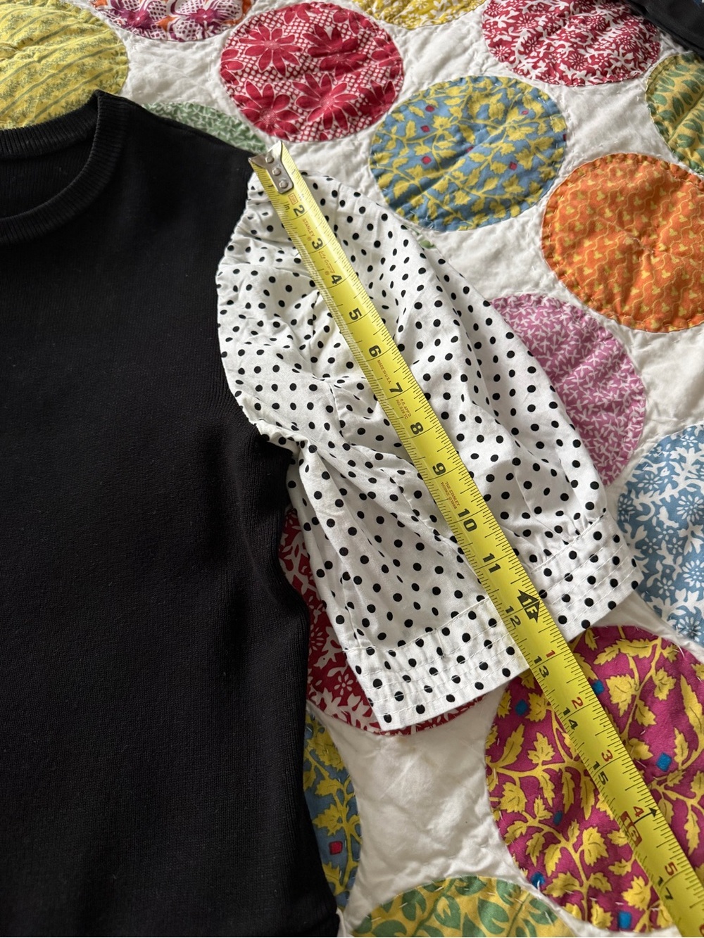 By Anthropologie Layered Poplin-Sleeve Polka Dot Mixed Media Sweater Top, M - Picture 11 of 13